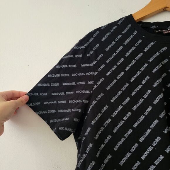 Michael Kors Black and White All Over Logo Short Sleeve T-shirt L - Picture 5 of 5